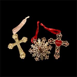 Three Harvey Lewis Christmas ornament, rhinestone, 2 crosses and snowflake 2014